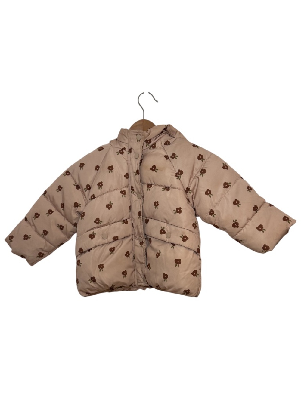 ZARA tan floral padded puffer winter jacket - size 2-3